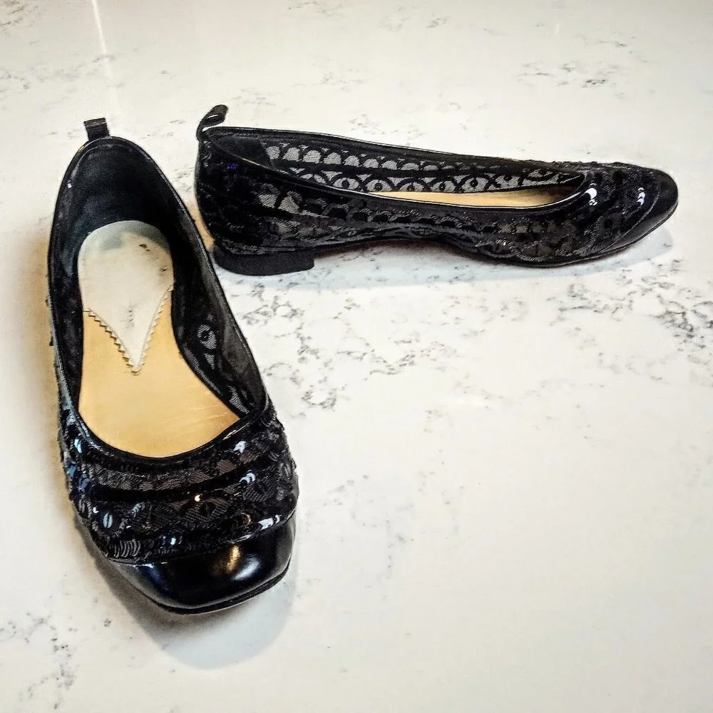 Giorgio Armani Black Mesh Sequin Italian Ballet Flats